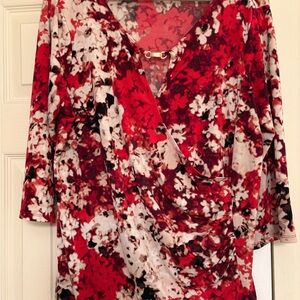 Dana Buchman Red and Black Wrap Blouse 3/4 Sleeve